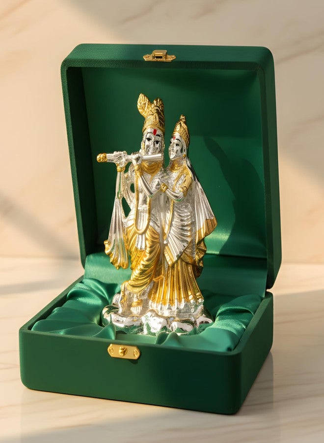 Dev Aastha Premium Silver-Plated Radha Krishna Idol Statue for Janmashtami | Home Décor | Pooja Room | Decorative Showpiece | Car Dashboard | Festive Gifting | 3.7 inch - Image 1