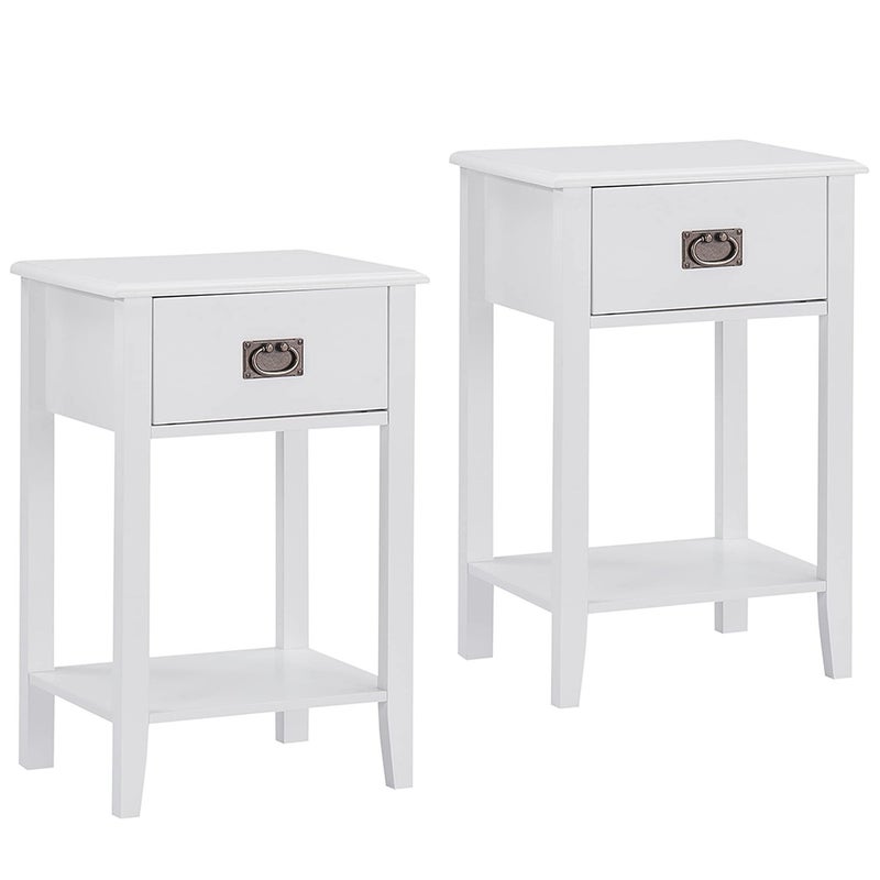 VECELO Nightstands Set of 2 EndSide Tables for Living Room Bedroom Bedside Vintage Accent Furniture Small Space Solid Wood Legs One Drawer