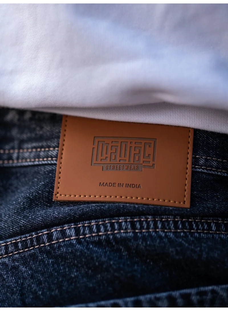 Maniac Maniac Mens Solid Baggy Navy Denim Fabric Cargo Jean