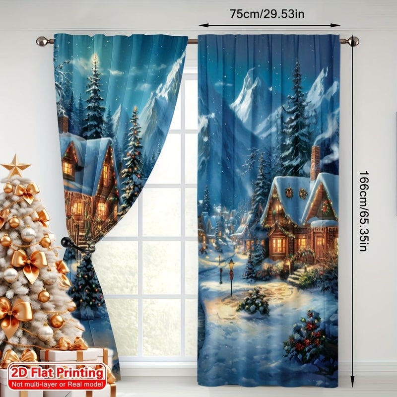 Set of 2 Winter Village Christmas Curtains Digitally Printed on Polyester 75x260cm for Living Room Bedroom Dining Room Tea Room Decor - Image 4