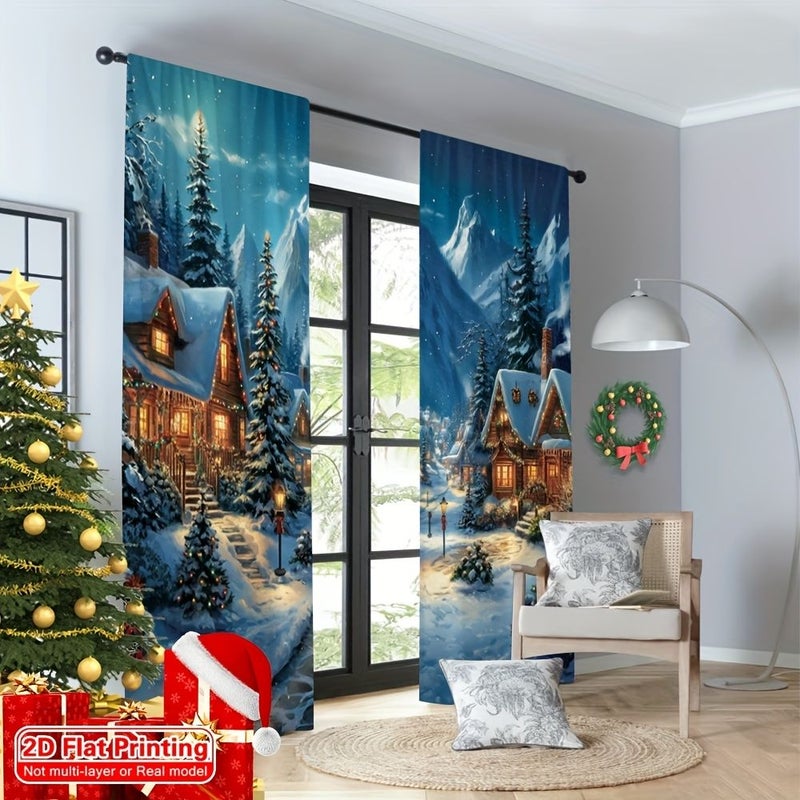 Set of 2 Winter Village Christmas Curtains Digitally Printed on Polyester 75x260cm for Living Room Bedroom Dining Room Tea Room Decor - Image 5