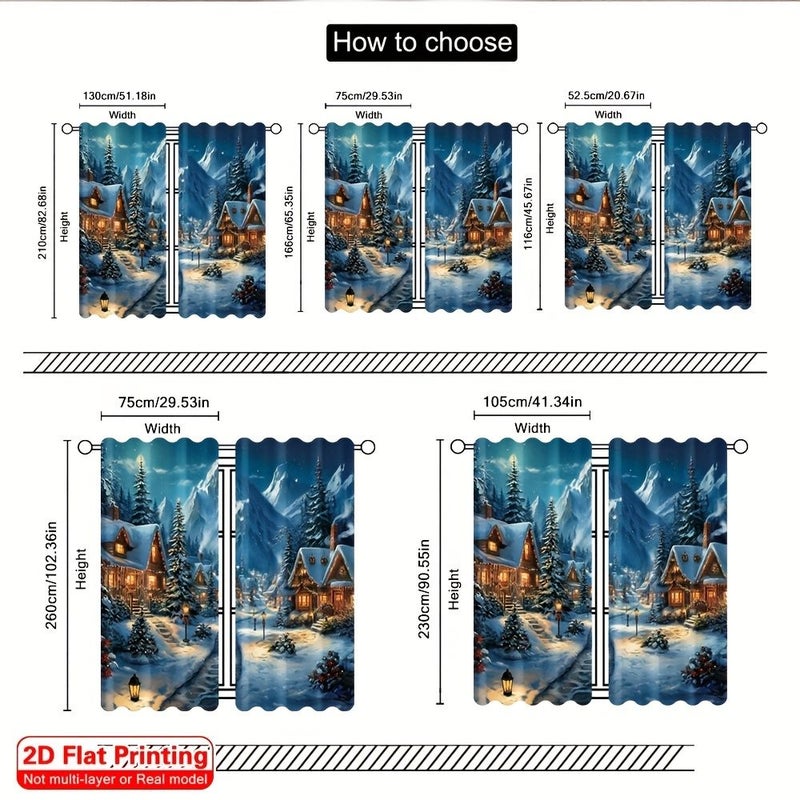 Set of 2 Winter Village Christmas Curtains Digitally Printed on Polyester 75x260cm for Living Room Bedroom Dining Room Tea Room Decor - Image 3