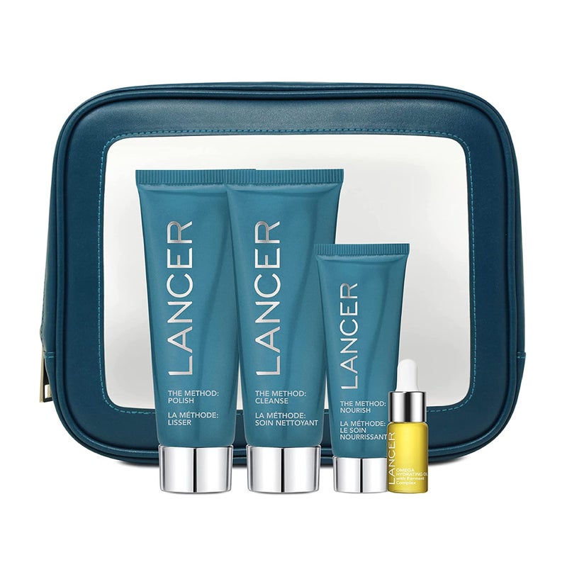 Lancer Skincare The Method Intro Kit 3Step AntiAging Facial Exfoliator Cleanser and Moisturizer Kit for Glowing Skin Reveals HealthyLooking Glowing Skin