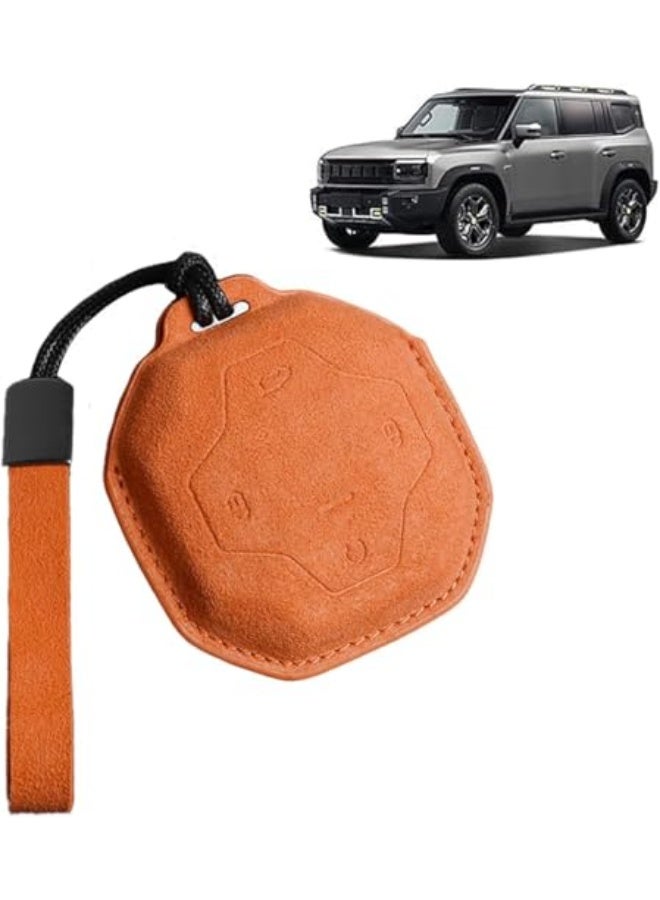 Premium Leather Key Fob Cover Protector Fit for Jetour T2 Accessories, Soft Full Protection Key Case Shell (Orange) - Image 1
