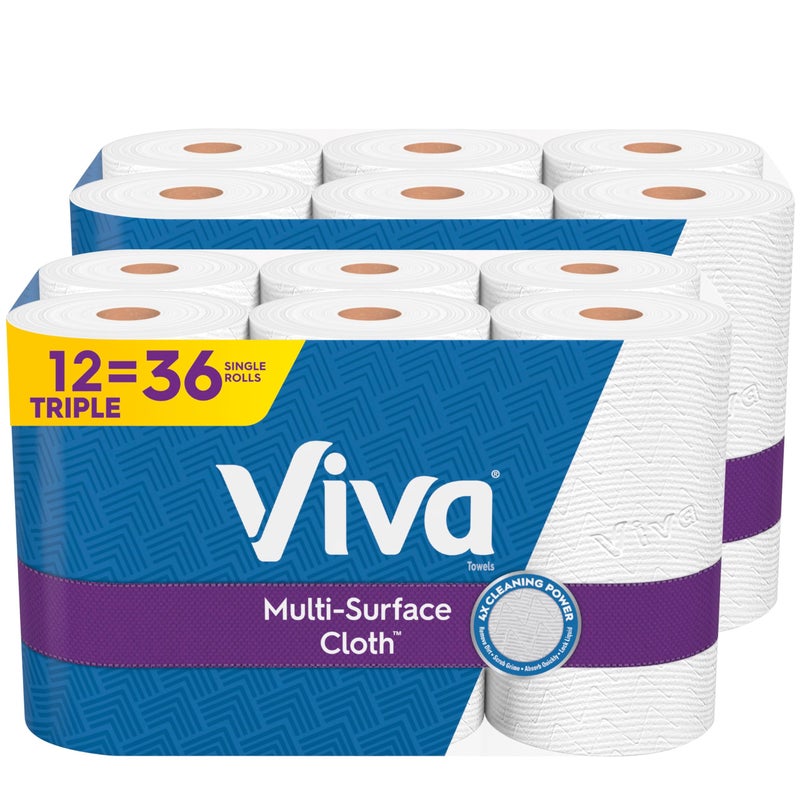Viva مناديل ورقية متعددة الأسطح من فيفا 12 لفة ثلاثية 165 ورقة لكل لفة 2 عبوة من 6 - Image 3