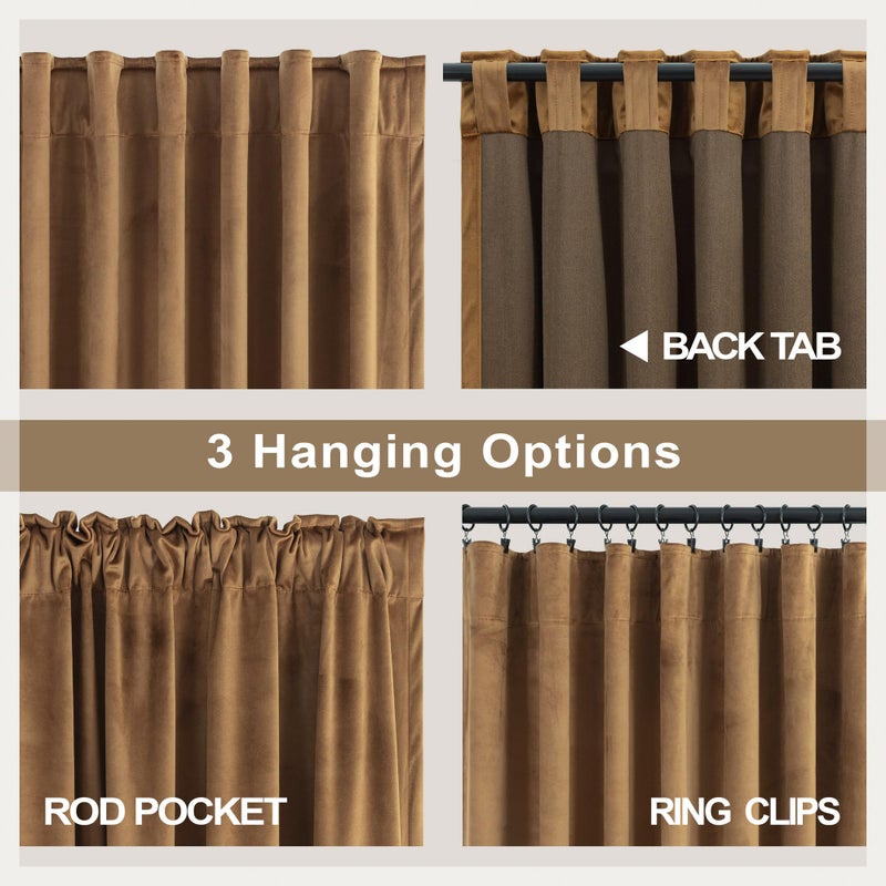 Pitalk 90 Inch Long Curtains Velvet Gold Brown Modern Farmhouse Thermal Curtain for Summer Heat Vintage Boho Rustic Neutral Elegant Fall Drape for Bedroom Dining Room Darkening Mid Century Decor 2 Panels Set - Image 4
