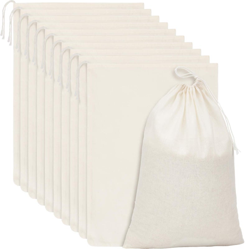 15 Packs Muslin Bags with Drawstring Canvas Large Storage Cloth Bags Bulk Cotton Reusable Grocery Sacks DIY Craft Sachet Sacks for Party Wedding Home Storage Natural Color138 x 10 Inches