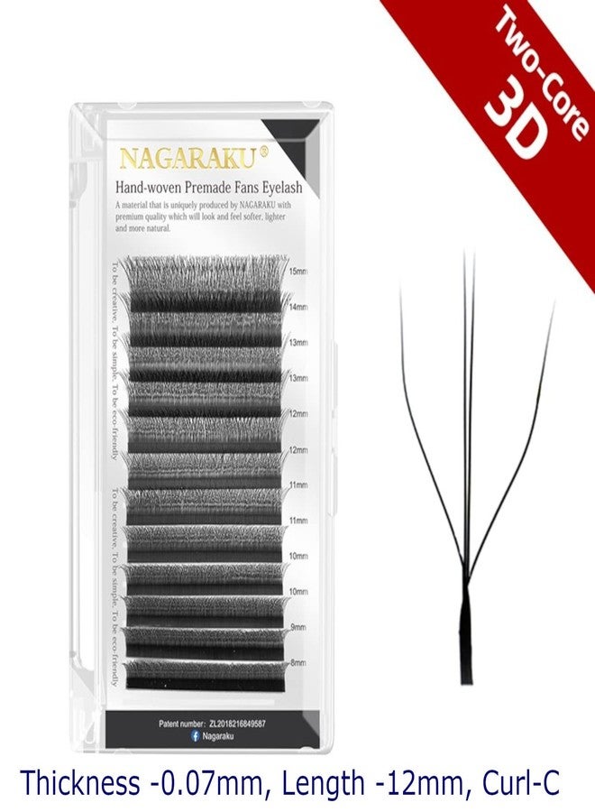 NAGARAKU BELLE GAGA™ NAGARAKU W Eyelash Extension 3D Two Core Volume Premade Fan 0.07mm C curl 12mm Matte Black Cluster Easy Fanning yy Eye Lashes 12 rows Tray - Image 2
