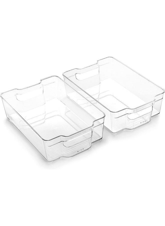 Zollyss Zollyss Stackable Acrylic Fridge Organiser Sturdy Pantry And Refrigerator Storage Bins With Handles Fridge Containers|Pack of 02|Large, Rectangular, Clear  - Image 1