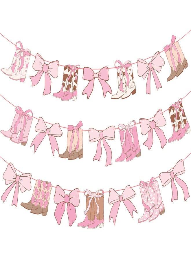 اوموني لافتة أحذية راعية البقر من كوكيت، قطعتان، لافتة فيونكة راعية البقر الغربية، زينة حفلات أحذية وفيونكات، لافتات وردية مقصوصة، ديكور لحفلات أعياد ميلاد الفتيات من كوكيت - Image 1