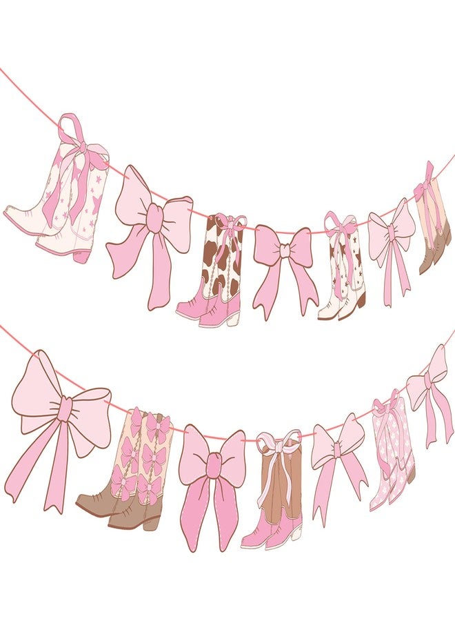 اوموني لافتة أحذية راعية البقر من كوكيت، قطعتان، لافتة فيونكة راعية البقر الغربية، زينة حفلات أحذية وفيونكات، لافتات وردية مقصوصة، ديكور لحفلات أعياد ميلاد الفتيات من كوكيت - Image 2