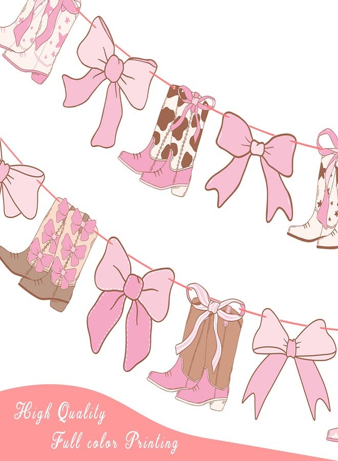 اوموني لافتة أحذية راعية البقر من كوكيت، قطعتان، لافتة فيونكة راعية البقر الغربية، زينة حفلات أحذية وفيونكات، لافتات وردية مقصوصة، ديكور لحفلات أعياد ميلاد الفتيات من كوكيت - Image 5