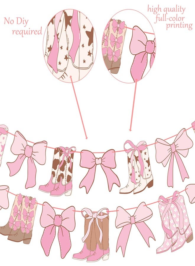 اوموني لافتة أحذية راعية البقر من كوكيت، قطعتان، لافتة فيونكة راعية البقر الغربية، زينة حفلات أحذية وفيونكات، لافتات وردية مقصوصة، ديكور لحفلات أعياد ميلاد الفتيات من كوكيت - Image 3