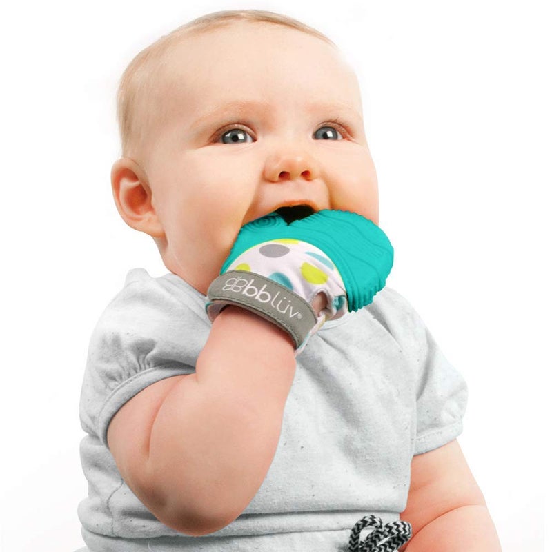 BblÃ¼v - GlÃ¼v - Original Silicone Baby Teething Mitten with Opposable Thumb, Self Soothing Teether Toy, Includes a Storage Bag (Aqua) - Image 1