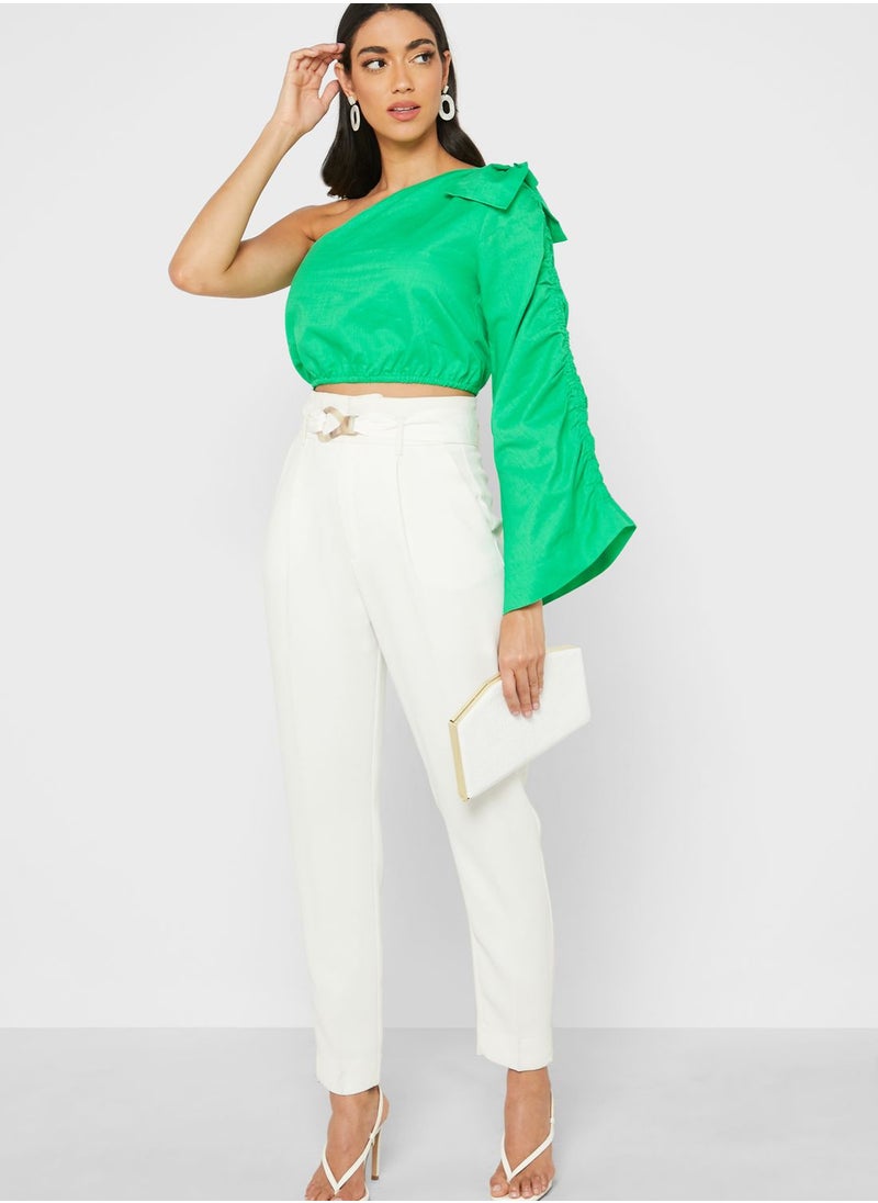 LOST INK One Sleeve Ruched Detail Crop Top  - Image 4