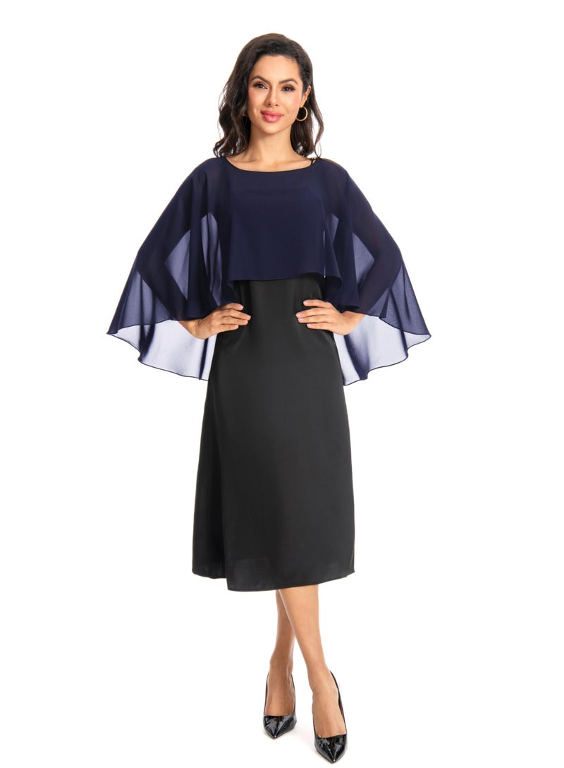 Baoqiya Women's Capelet Shawls and Wraps for Evening Dresses Soft Bridesmaid Shawl Chiffon Cape Wedding Cover Up (Navy) - Image 3