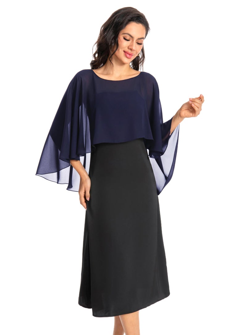 Baoqiya Women's Capelet Shawls and Wraps for Evening Dresses Soft Bridesmaid Shawl Chiffon Cape Wedding Cover Up (Navy) - Image 2