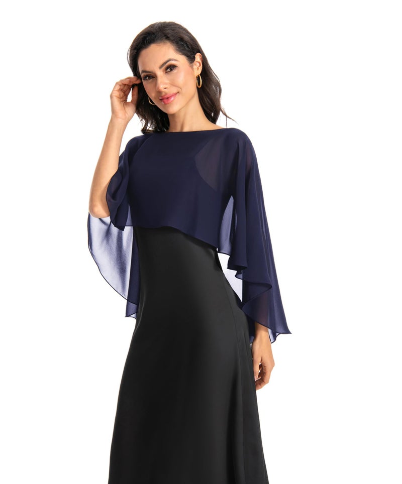 Baoqiya Women's Capelet Shawls and Wraps for Evening Dresses Soft Bridesmaid Shawl Chiffon Cape Wedding Cover Up (Navy) - Image 5