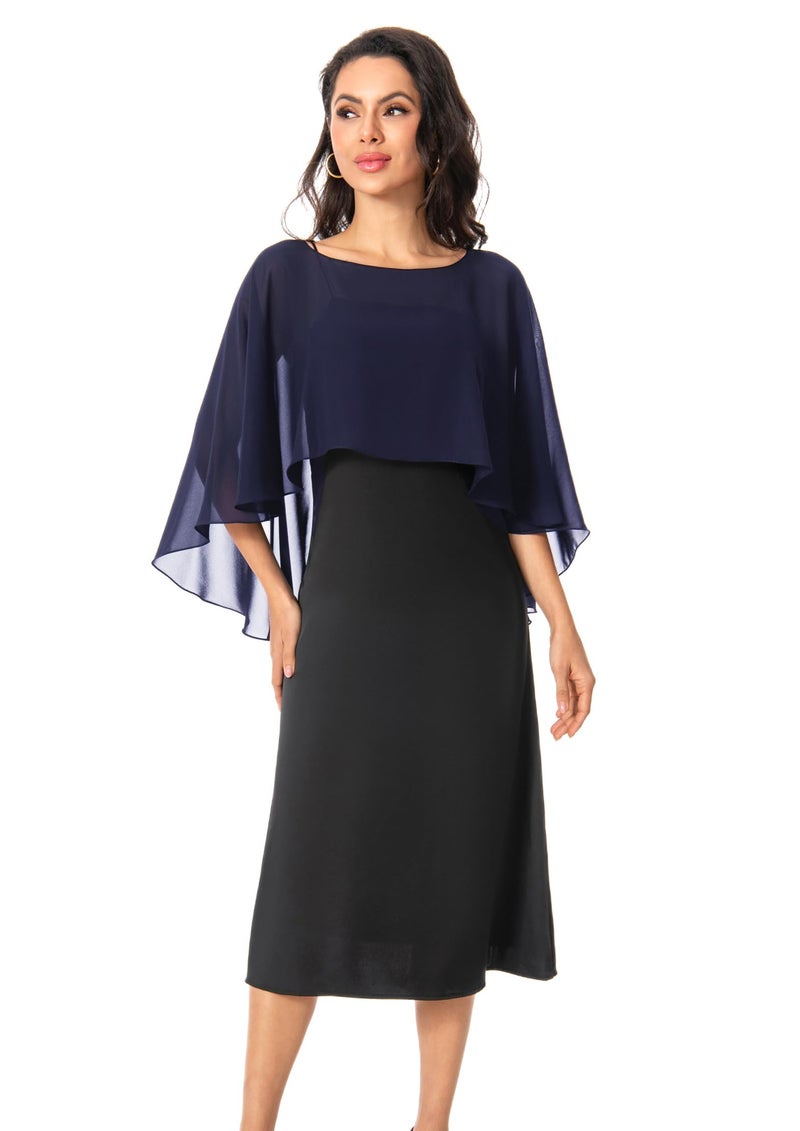 Baoqiya Women's Capelet Shawls and Wraps for Evening Dresses Soft Bridesmaid Shawl Chiffon Cape Wedding Cover Up (Navy) - Image 1