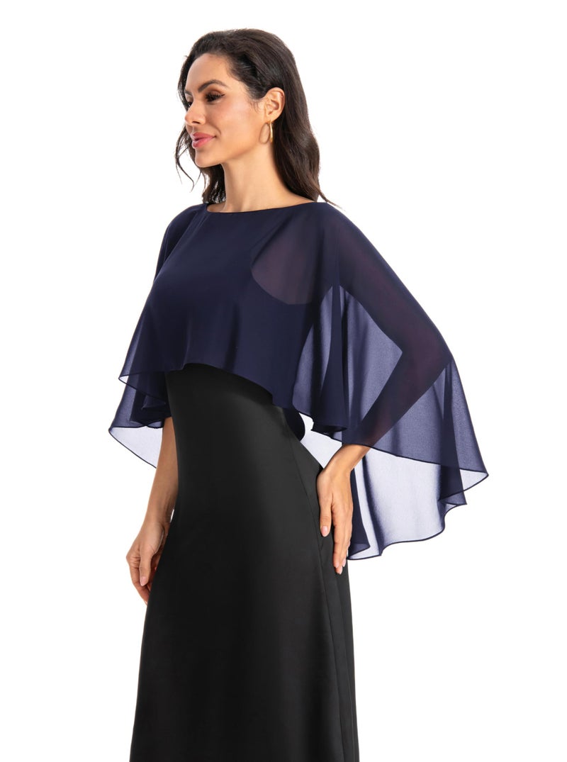 Baoqiya Women's Capelet Shawls and Wraps for Evening Dresses Soft Bridesmaid Shawl Chiffon Cape Wedding Cover Up (Navy) - Image 4