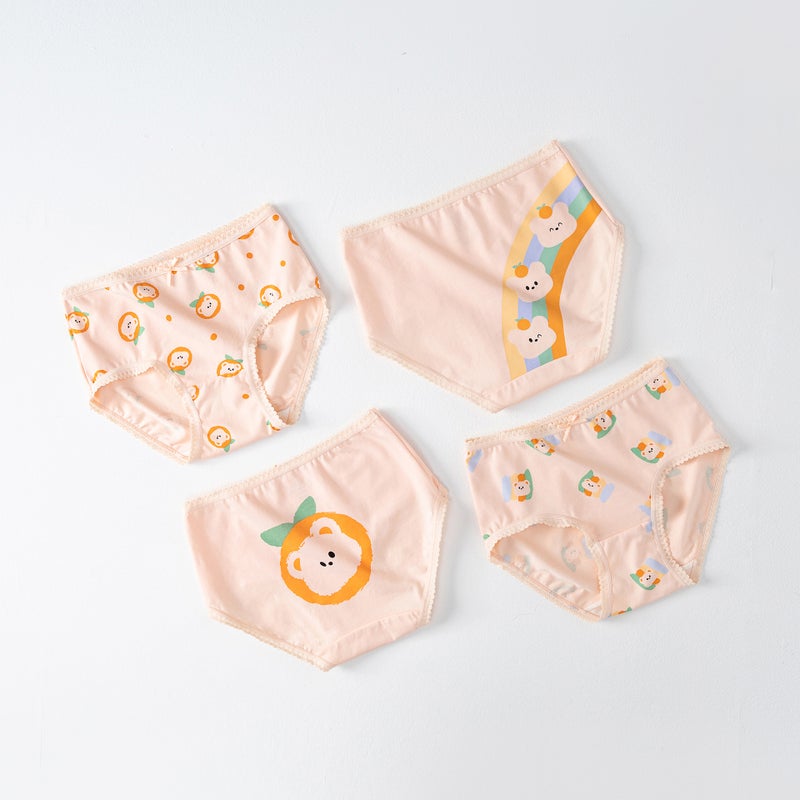 Girls Cotton Antibacterial Breathable Panties H978/Orange Bear SJ5414 
