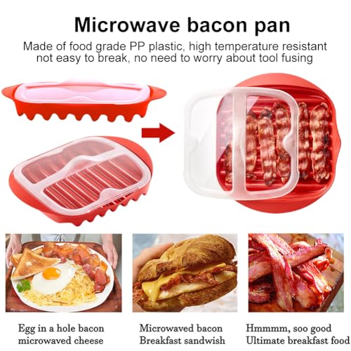 Tookie Microwave Bacon Tray with Splatter Lid, Microwave Bacon Cooker Make Crispy Bacon in few Minutes, Quick and with No Mess, Bacon Grill Tray(Red) - Image 3