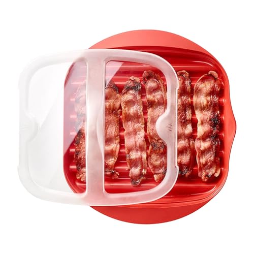 Tookie Microwave Bacon Tray with Splatter Lid, Microwave Bacon Cooker Make Crispy Bacon in few Minutes, Quick and with No Mess, Bacon Grill Tray(Red) - Image 1