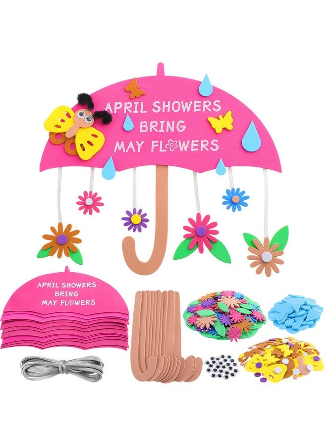Oudain Qunclay 12 Set April Showers Bring May Flowers Craft April Showers Sign Craft Kit Spring Rain Sign Craft DIY Arts and Crafts Spring Foam Stickers for Kids Boys Girls Spring Party Favor - Image 1