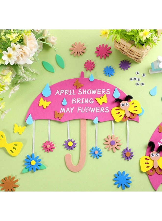 Oudain Qunclay 12 Set April Showers Bring May Flowers Craft April Showers Sign Craft Kit Spring Rain Sign Craft DIY Arts and Crafts Spring Foam Stickers for Kids Boys Girls Spring Party Favor - Image 5