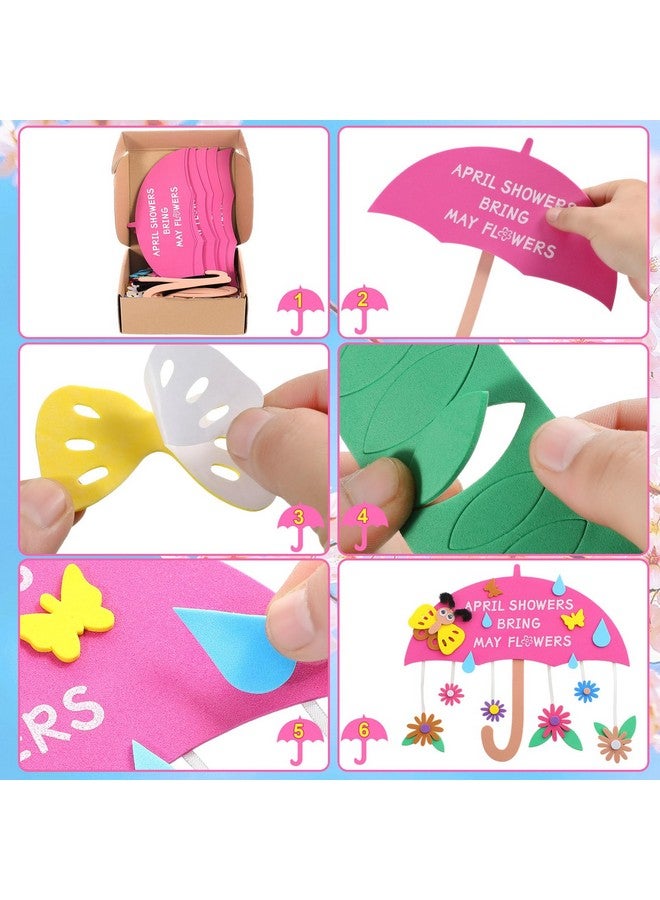 Oudain Qunclay 12 Set April Showers Bring May Flowers Craft April Showers Sign Craft Kit Spring Rain Sign Craft DIY Arts and Crafts Spring Foam Stickers for Kids Boys Girls Spring Party Favor - Image 4