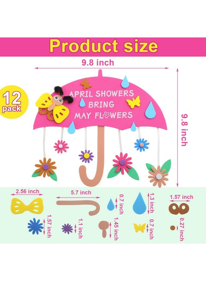 Oudain Qunclay 12 Set April Showers Bring May Flowers Craft April Showers Sign Craft Kit Spring Rain Sign Craft DIY Arts and Crafts Spring Foam Stickers for Kids Boys Girls Spring Party Favor - Image 2