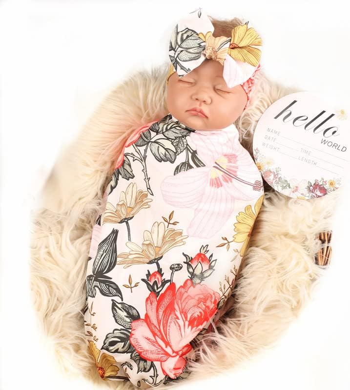 Galabloomer Newborn Receiving Blanket Headband Set Flower Print Baby Swaddle Blankets (Garden Flower) - Image 3
