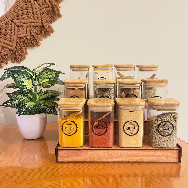 Genaric Y&G Wooden Spice Ladder, 3 Tier, 30 * 24 * 13 cm, Multi Colour, Kitchen Spice Organization