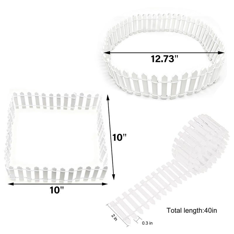 Prsildan Miniature Fairy Garden Fence, 40"(L) x 2"(H) DIY Wood Picket Fence Mini Ornament for Dollhouse (White, 2 Pack) - Image 2