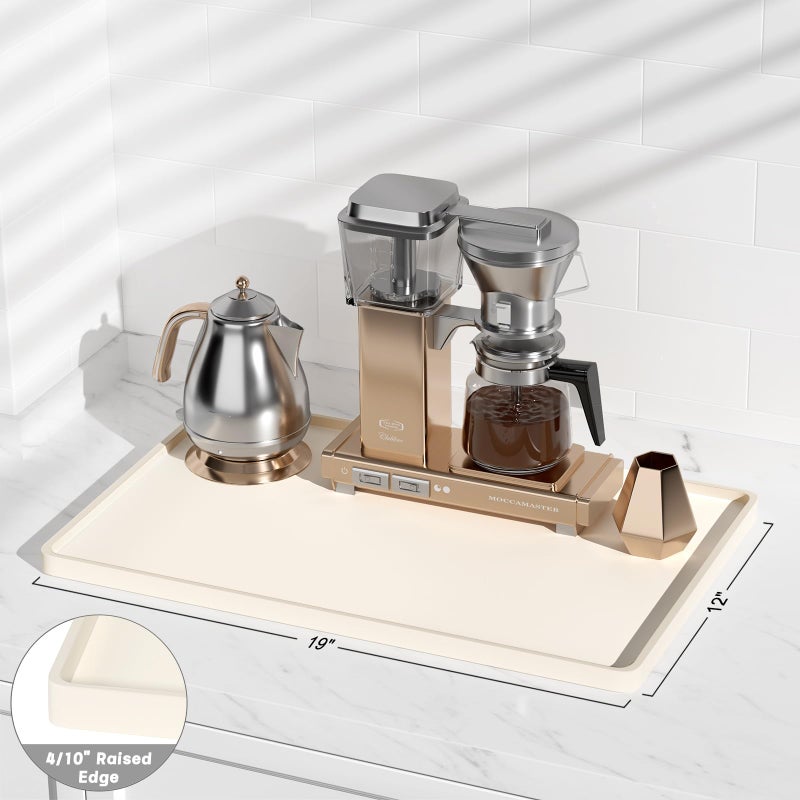 Rnivvi Silicone Coffee Mat, 12" x 19" Waterproof Raised Edge Coffee Bar Mats for Espresso Machine Station Accessories, Heat Resistant Dish Drying Pad for Kitchen Counter, Rubber Bar Decor Pad, Beige - Image 3