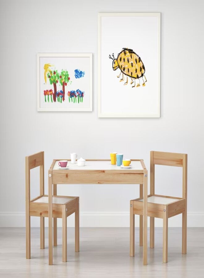 3-Piece Kids Wooden Table And Chairs Set Brown 60x60x56cm - Image 1