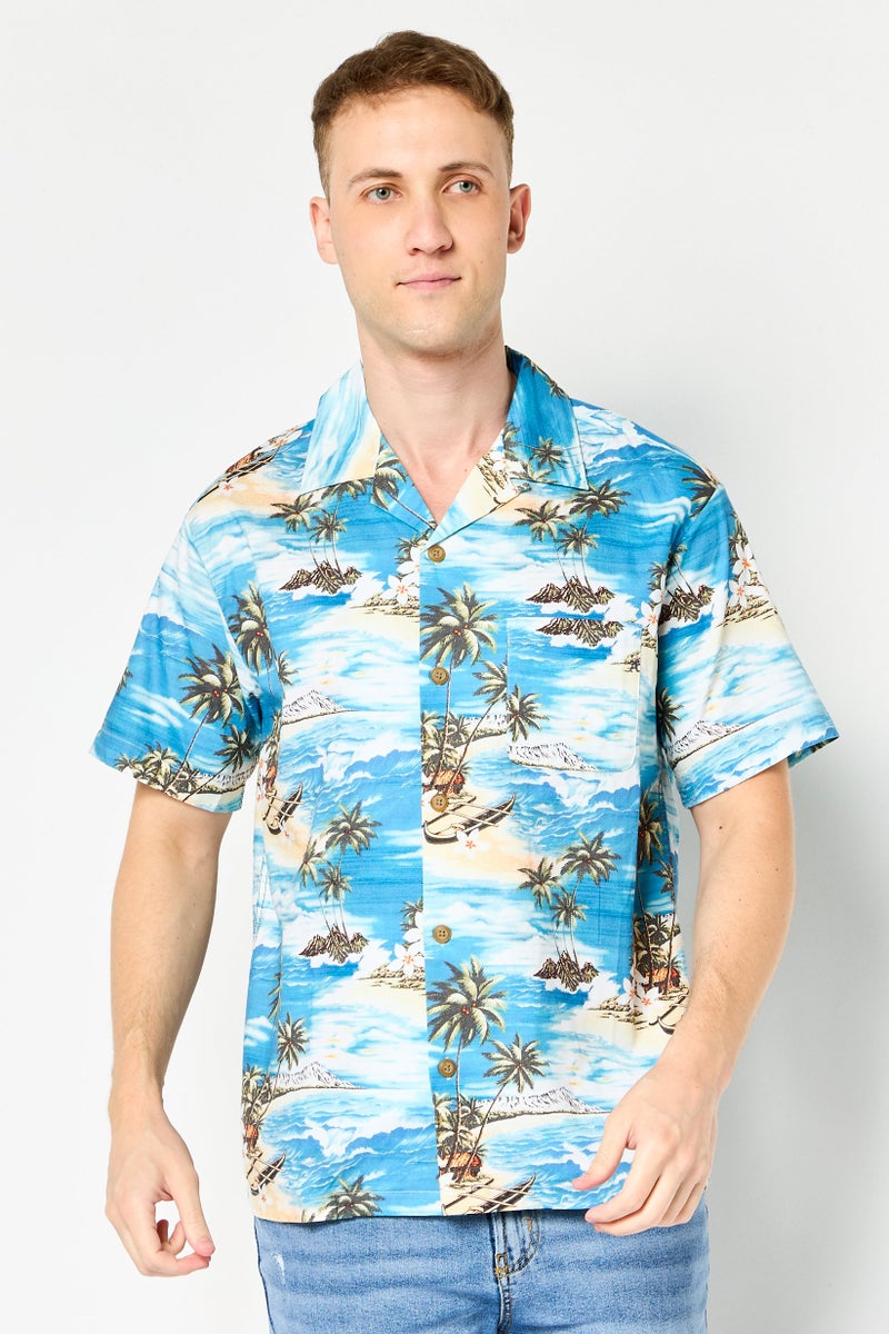 Replay Men Regular Fit Allover Print Short Sleeve Casual Shirt, Multicolor - Image 1