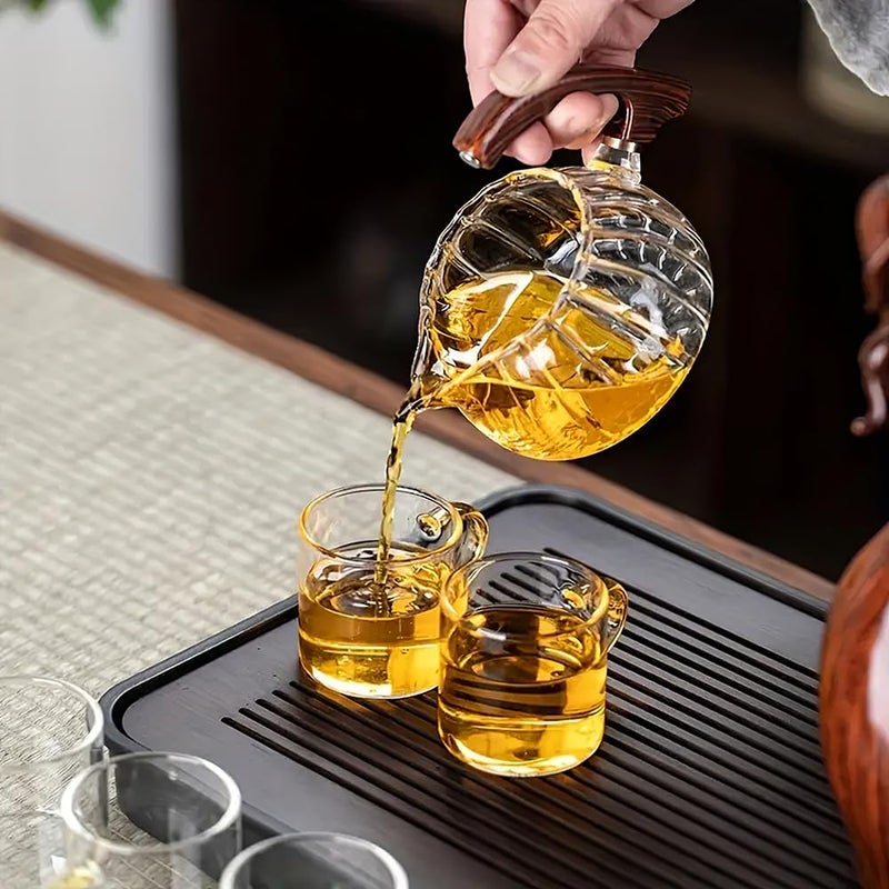 CUNHUY Lazy Kungfu Drip TeaPot, Heat Resistant Tea Set, Semi-Automatic Glass Teapot Suit for Magnetic Water Flow Wooden Glass Teapot Set with Cups (Coffee Maiden) - Image 5
