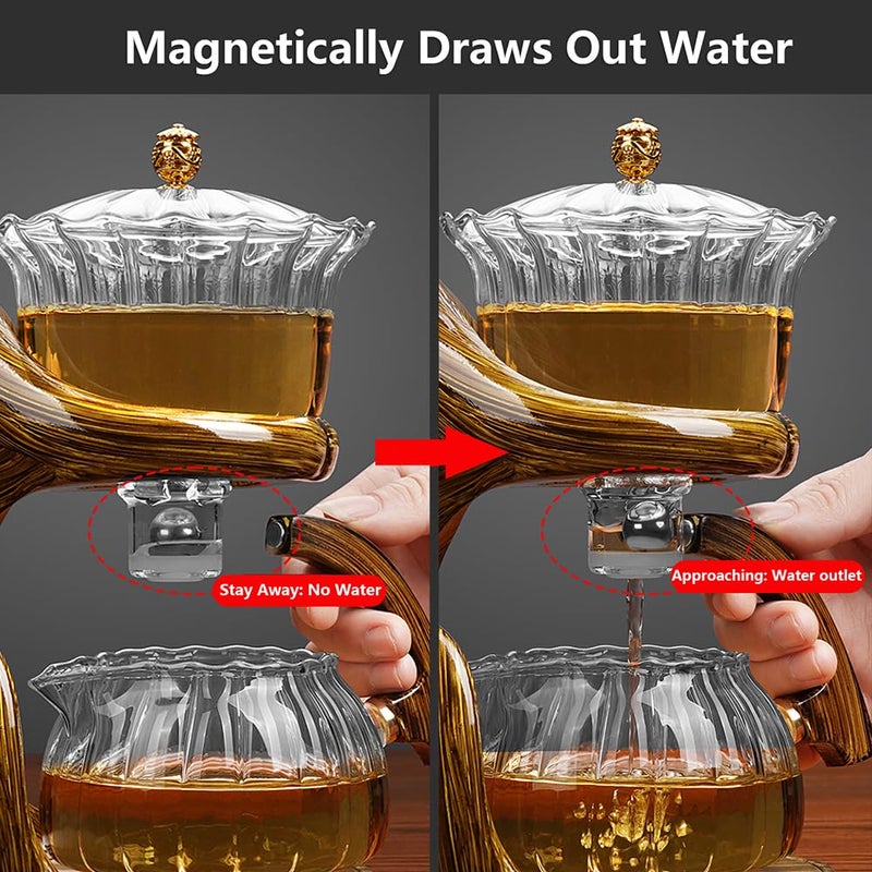 CUNHUY Lazy Kungfu Drip TeaPot, Heat Resistant Tea Set, Semi-Automatic Glass Teapot Suit for Magnetic Water Flow Wooden Glass Teapot Set with Cups (Coffee Maiden) - Image 3