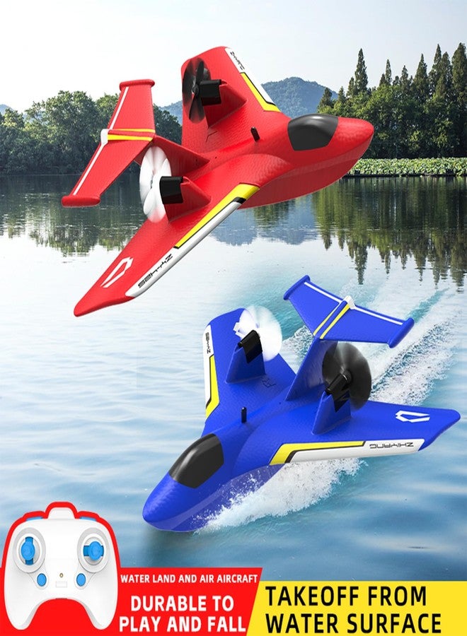 QFCST Remote Control Wireless Airplane Toy, Gravity Gliders Airplane With Lights, Rc Plane For Water Land & Air, Rc Float Plane, 2.4G 2 Channels Rc Remote Control Fighter Model Toy For Adults Kids (Red) - Image 2