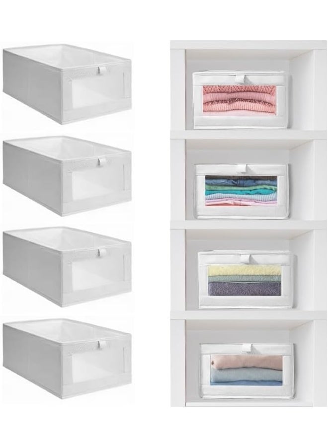 زيسبرس صناديق تخزين الكتان - منظم خزانة ملابس قابل للطي، منظم أدراج، منظم خزائن، صندوق تخزين موفر للمساحة، صناديق تخزين قماشية كبيرة مع نافذة مرئية. مثالية لتنظيم الملابس، الجينز، الألعاب، الكتب، الأرفف والخزائن. سلال تخزين قابلة للغسل في الخزائن لتنظيم أنيق وفعال (4 قطع و3 قطع). - Image 1