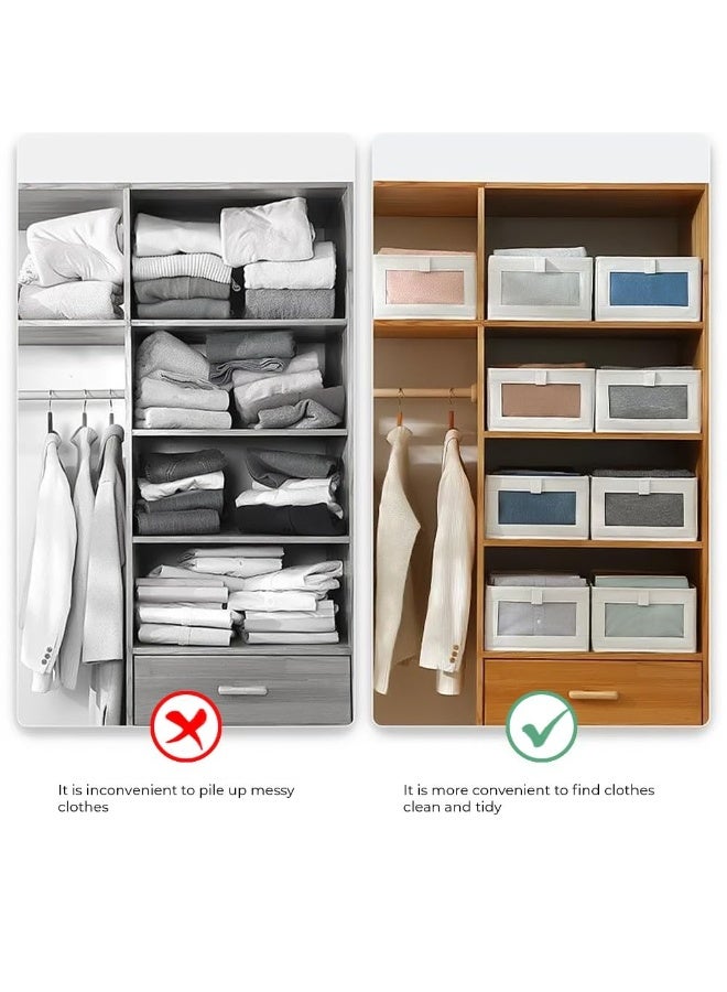 زيسبرس صناديق تخزين الكتان - منظم خزانة ملابس قابل للطي، منظم أدراج، منظم خزائن، صندوق تخزين موفر للمساحة، صناديق تخزين قماشية كبيرة مع نافذة مرئية. مثالية لتنظيم الملابس، الجينز، الألعاب، الكتب، الأرفف والخزائن. سلال تخزين قابلة للغسل في الخزائن لتنظيم أنيق وفعال (4 قطع و3 قطع). - Image 4