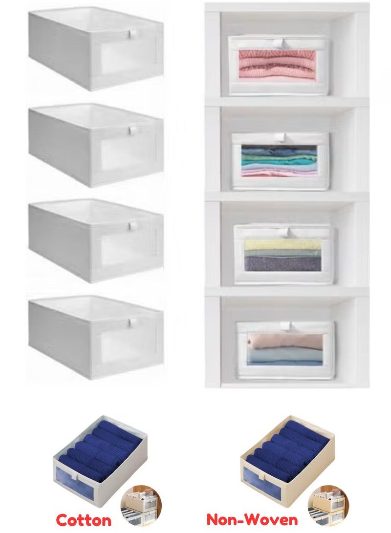 زيسبرس صناديق تخزين الكتان - منظم خزانة ملابس قابل للطي، منظم أدراج، منظم خزائن، صندوق تخزين موفر للمساحة، صناديق تخزين قماشية كبيرة مع نافذة مرئية. مثالية لتنظيم الملابس، الجينز، الألعاب، الكتب، الأرفف والخزائن. سلال تخزين قابلة للغسل في الخزائن لتنظيم أنيق وفعال (4 قطع و3 قطع). - Image 3