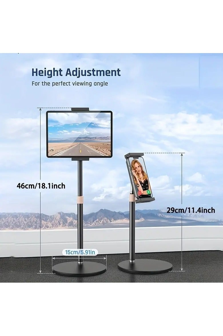 حامل تابلت بارتفاع قابل للتعديل مع دوران 360 درجة - حامل هاتف وتابلت معدني من الألومنيوم للمكتب - متوافق مع iPad Pro/Air/Mini وiPhone وSamsung Galaxy وKindle (4.7-12.9 بوصة) - قاعدة متعددة الزوايا مضادة للانزلاق للمكتب والدراسة ومشاهدة الأفلام - Image 2