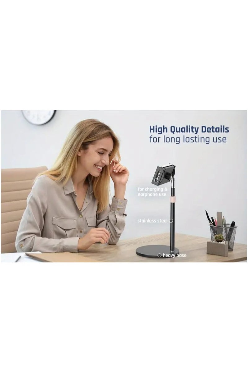 حامل تابلت بارتفاع قابل للتعديل مع دوران 360 درجة - حامل هاتف وتابلت معدني من الألومنيوم للمكتب - متوافق مع iPad Pro/Air/Mini وiPhone وSamsung Galaxy وKindle (4.7-12.9 بوصة) - قاعدة متعددة الزوايا مضادة للانزلاق للمكتب والدراسة ومشاهدة الأفلام - Image 5