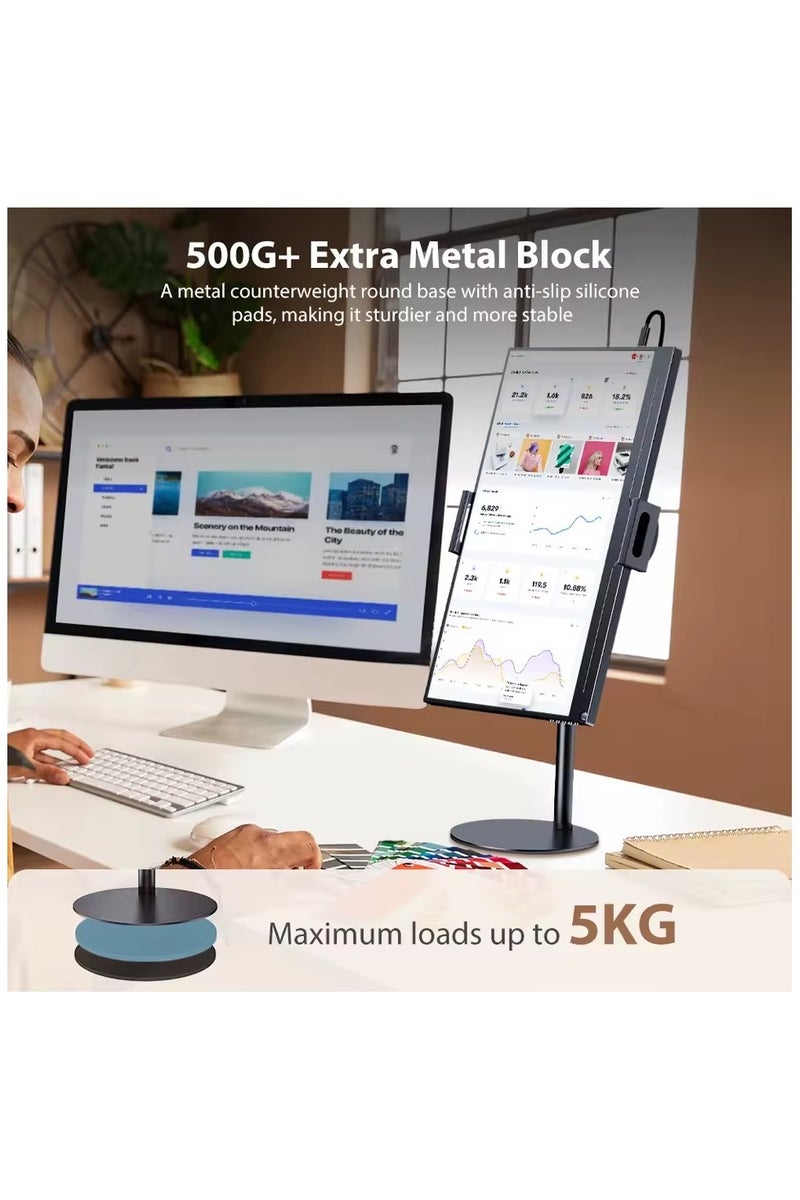 حامل تابلت بارتفاع قابل للتعديل مع دوران 360 درجة - حامل هاتف وتابلت معدني من الألومنيوم للمكتب - متوافق مع iPad Pro/Air/Mini وiPhone وSamsung Galaxy وKindle (4.7-12.9 بوصة) - قاعدة متعددة الزوايا مضادة للانزلاق للمكتب والدراسة ومشاهدة الأفلام - Image 4