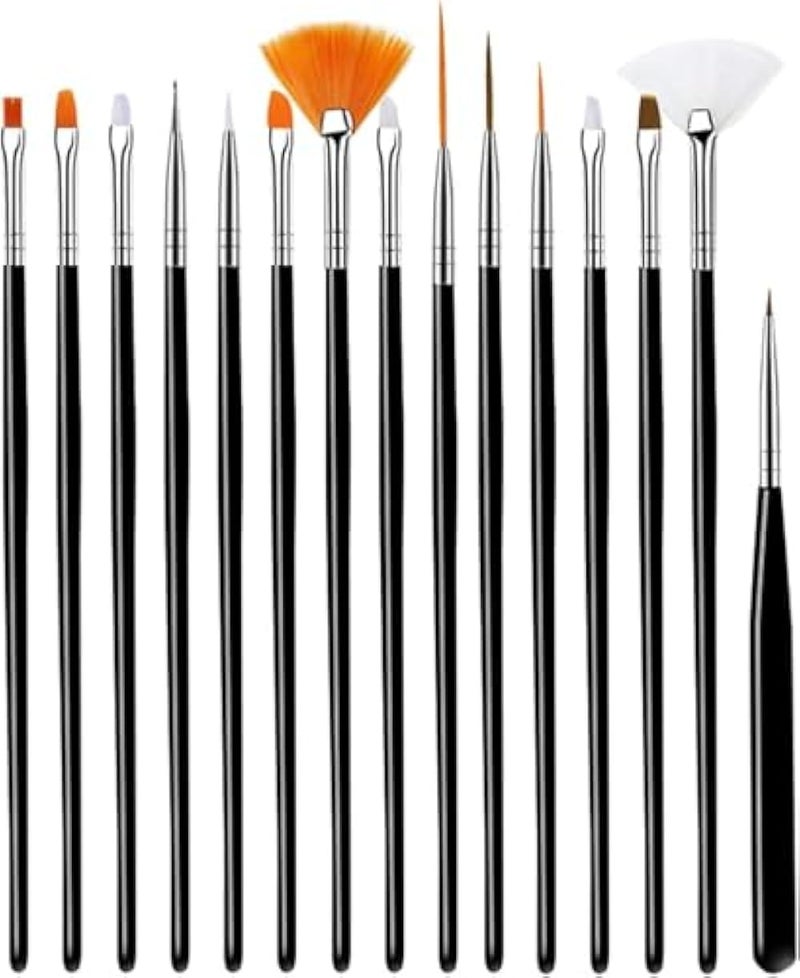 15 Piece Nail Brush Nail Art Brush Set Multifunctional Acrylic Nail Art Brush for UV Gel Salon Home Use Nail Accessories Nail Design-BLACK - Image 1