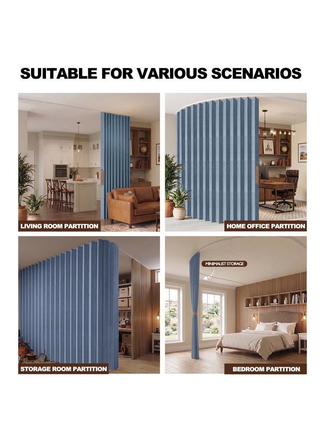 JILRON Accordion Partition Curtain with Ceiling Track - Space-Saving Room Divider, Tool-Free Installation(Blue 100" W x 84" L-Pack of 1) - Image 2