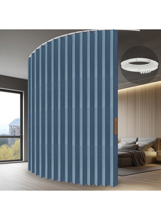 JILRON Accordion Partition Curtain with Ceiling Track - Space-Saving Room Divider, Tool-Free Installation(Blue 100" W x 84" L-Pack of 1) - Image 1