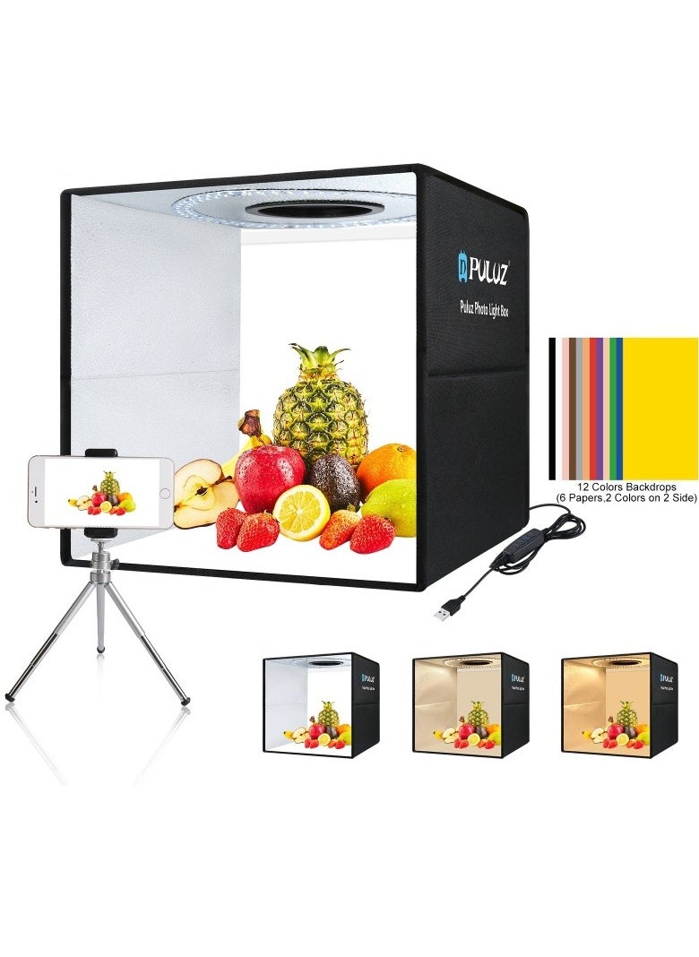 PULUZ 40cm/15.8 Inch Ring LED Panel Folding Portable Light Photo Lighting Studio Shooting Tent Box Kit with 6 Backdrops of double Colour  - Image 1